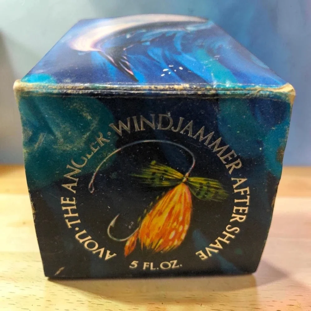 VTG Avon Angler Windjammer After Shave Fishing Reel Bottle Boxed Full 5oz 70s